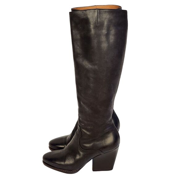 Dries Van Noten Vintage Tall Black Leather Boots Size 37 EU - Picture 4 of 9